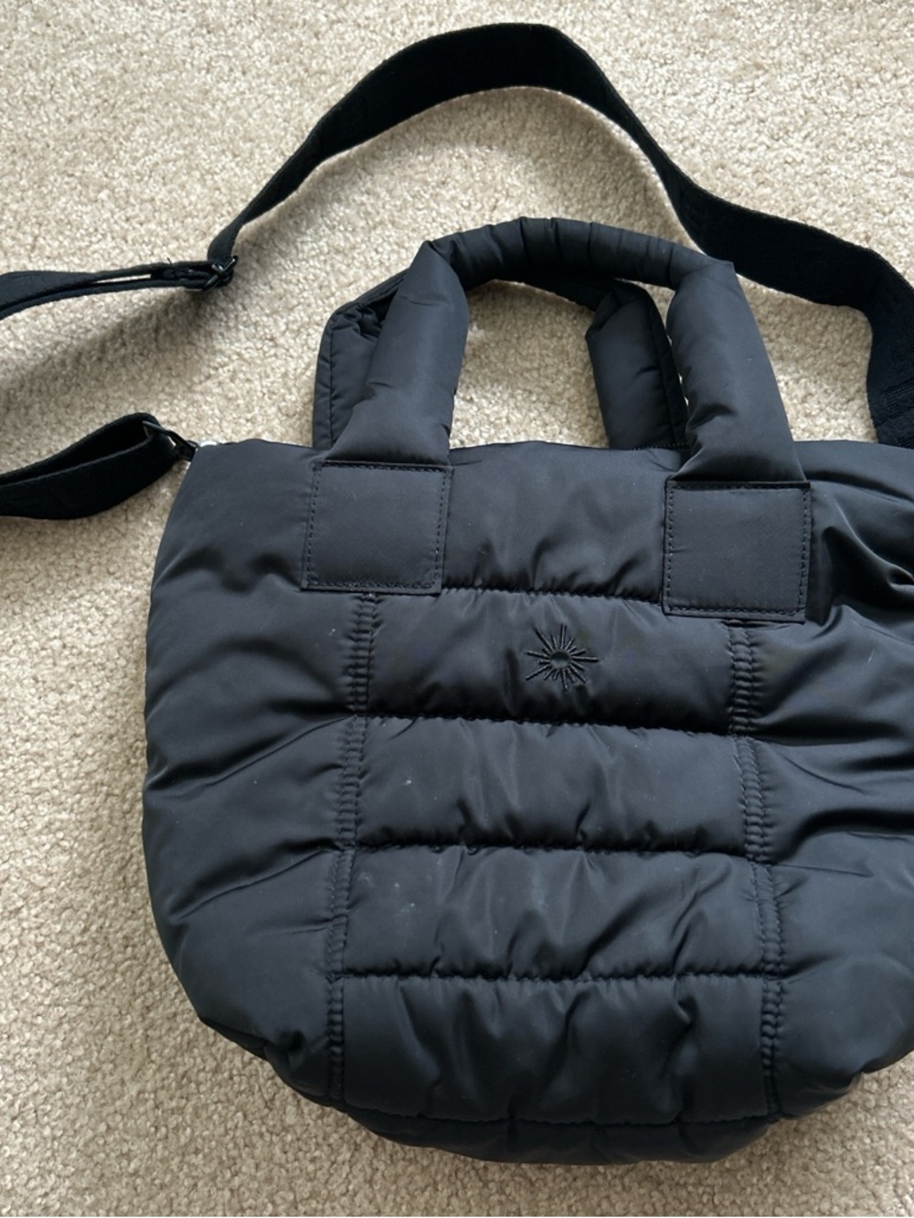 Aerie Black Quilted Puffer Tote Bag
